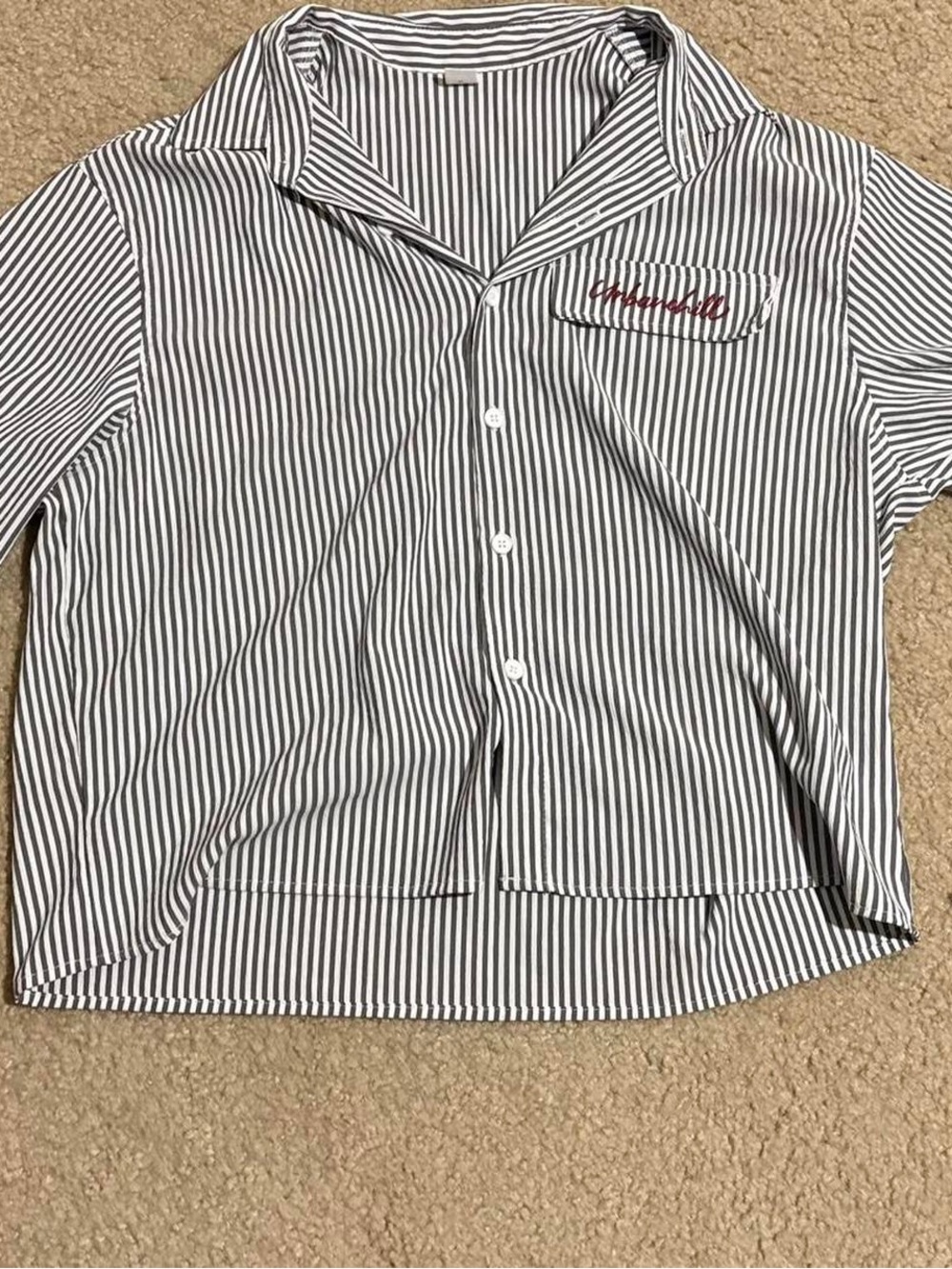 Striped Short-Sleeve Button-Up Shirt — Black & White